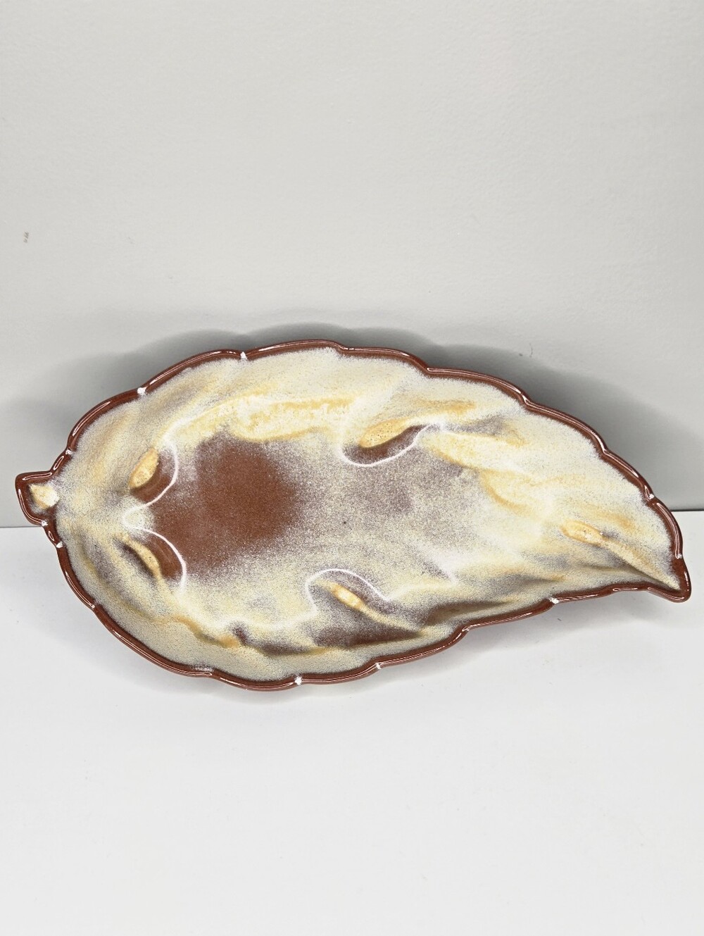 Vintage Frankoma Pottery Medium Leaf Dish, 225 Desert Gold Glaze